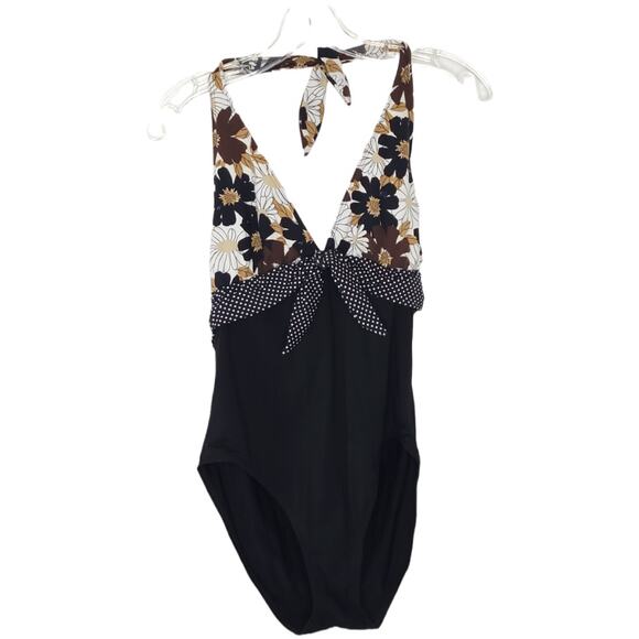 La Blanca One Piece Swimsuit Plunge Halter Neck Colorblock Black 12 - Picture 1 of 12